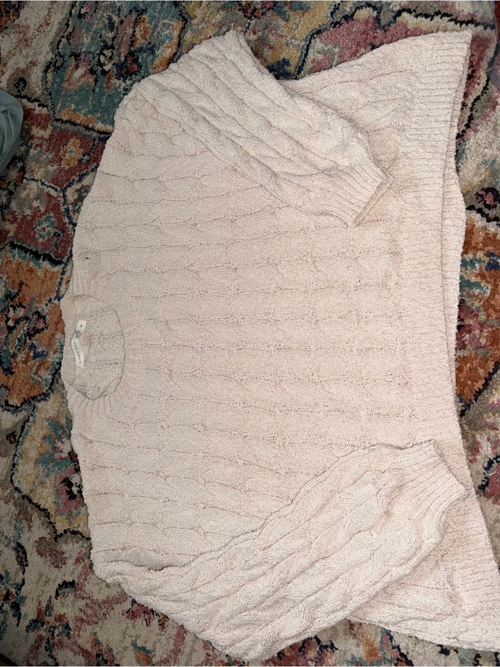 Altar’d State Cable-Knit Cream Crewneck Sweater